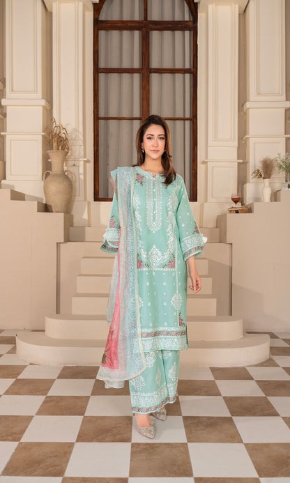 Aqua Embroidered 3-Piece