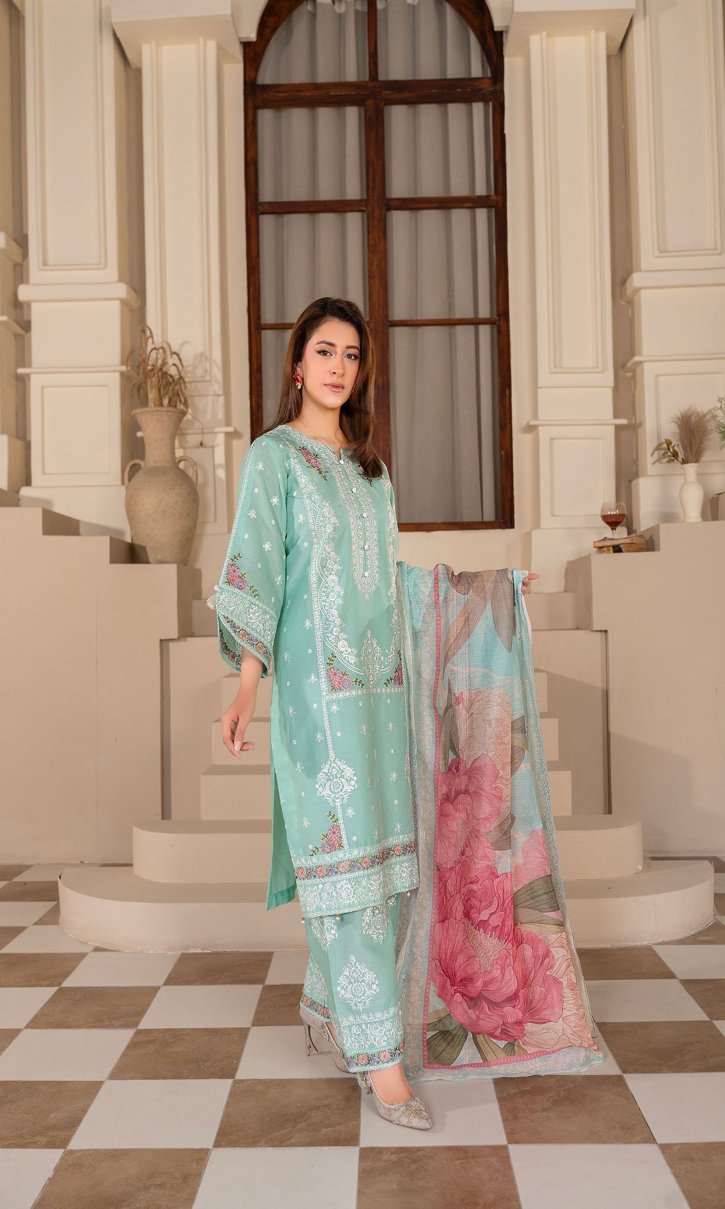 Aqua Embroidered 3-Piece