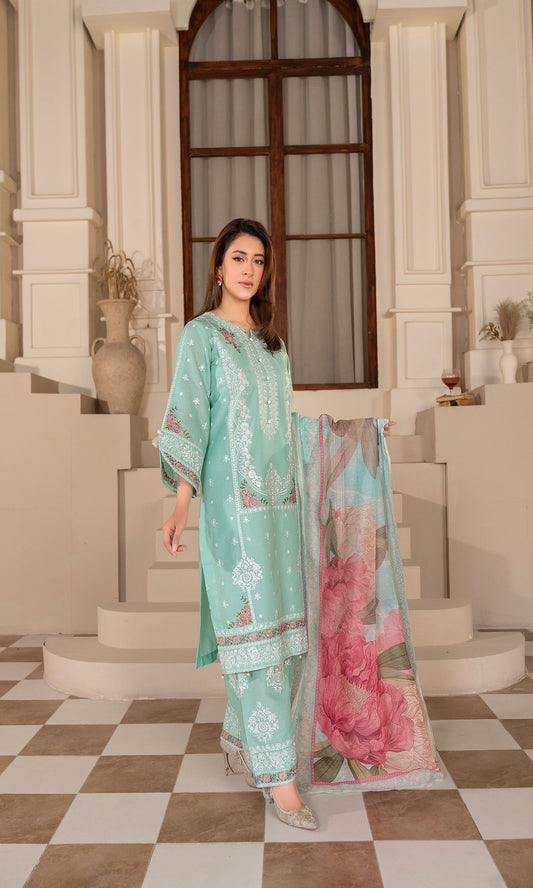Aqua Embroidered 3-Piece