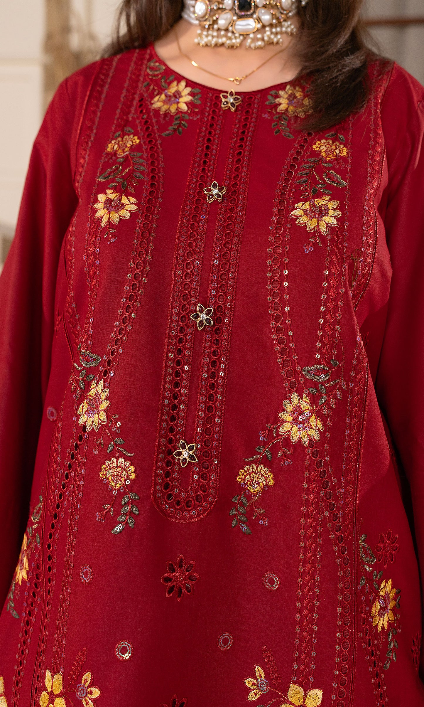 Maroon Embroidered 3-Piece