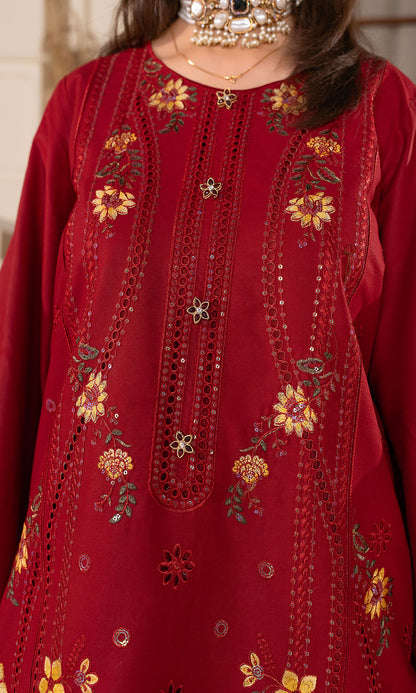 Maroon Embroidered 3-Piece