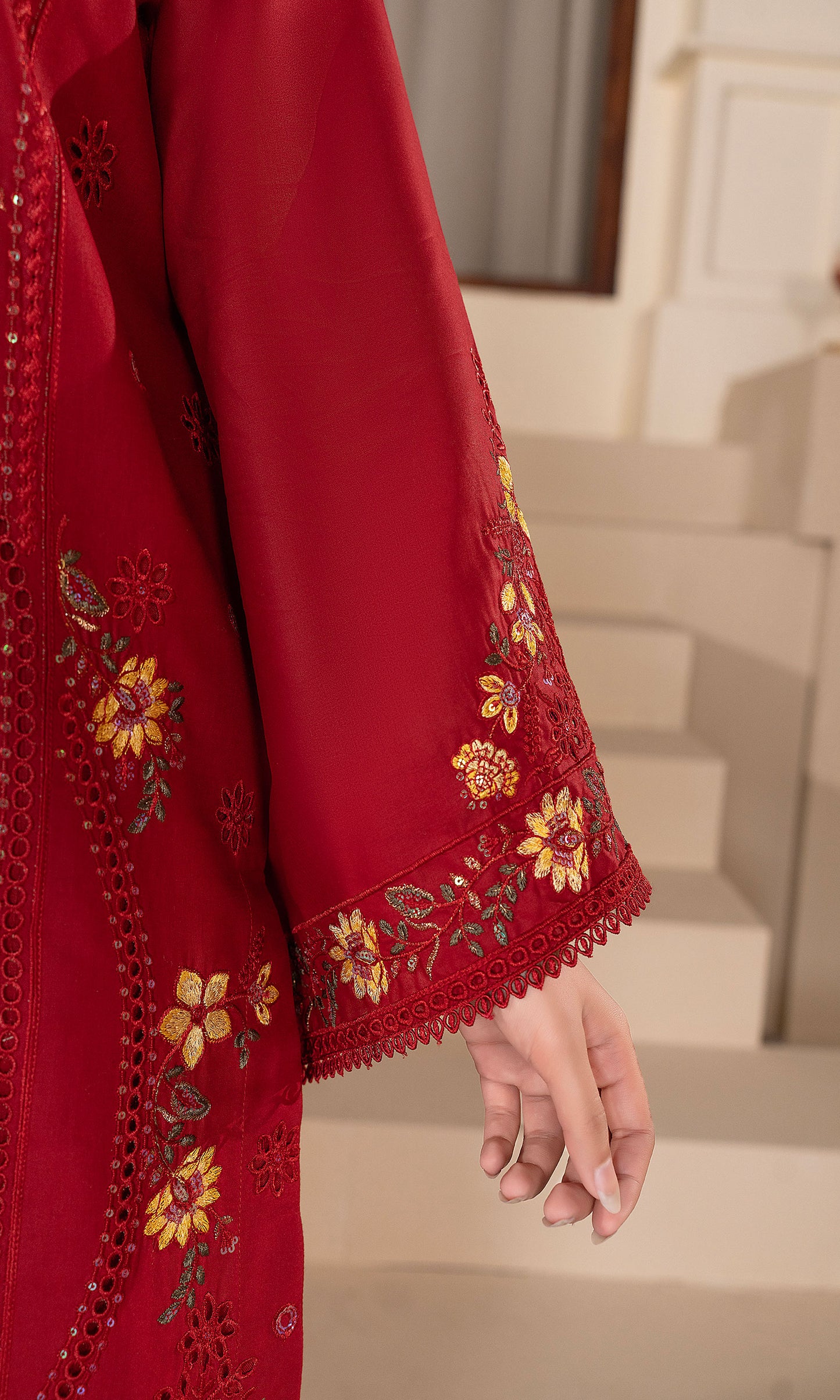 Maroon Embroidered 3-Piece