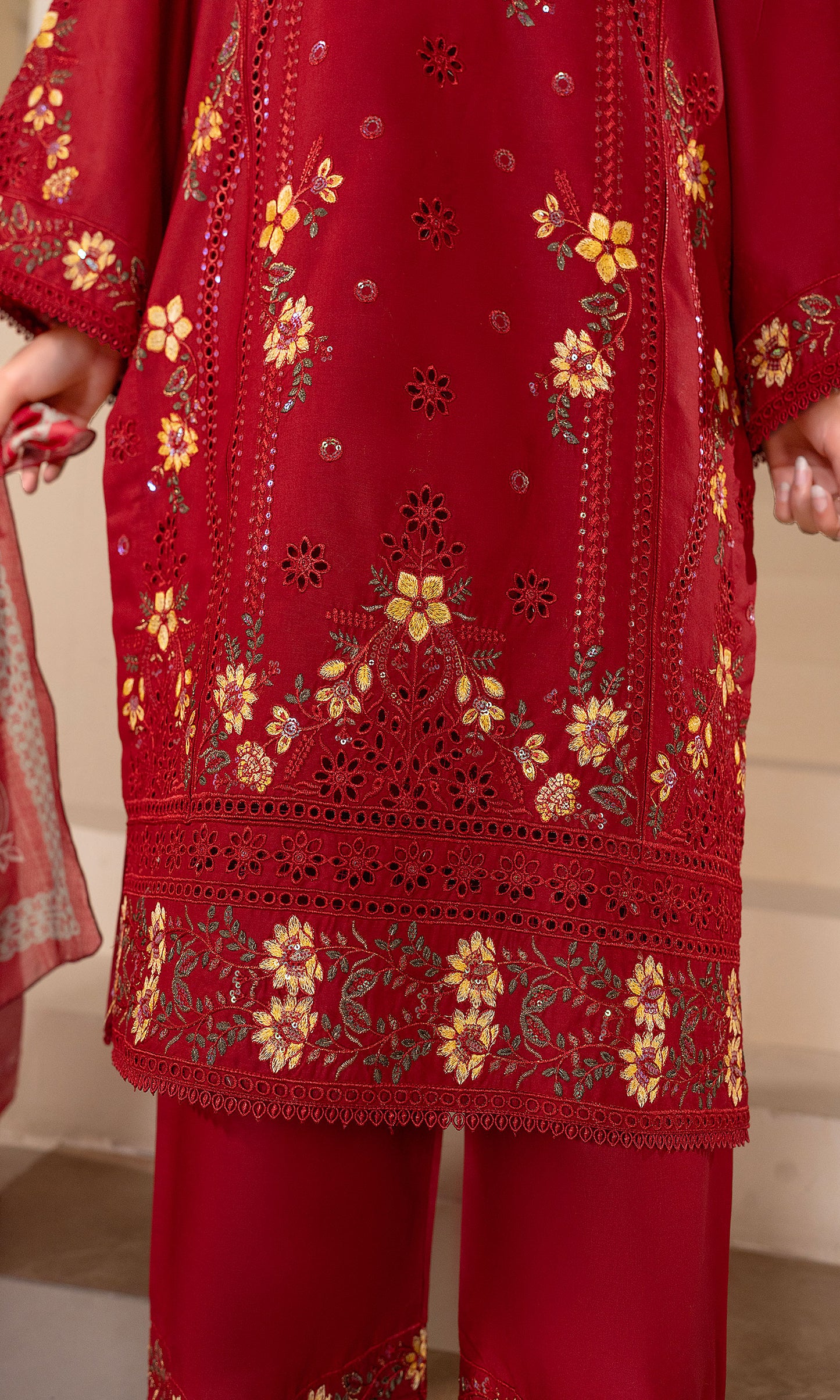 Maroon Embroidered 3-Piece