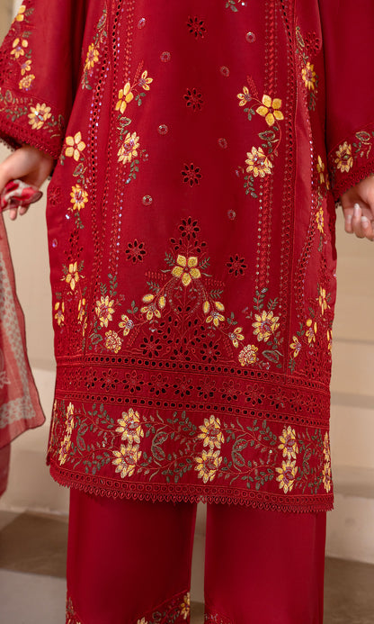 Maroon Embroidered 3-Piece