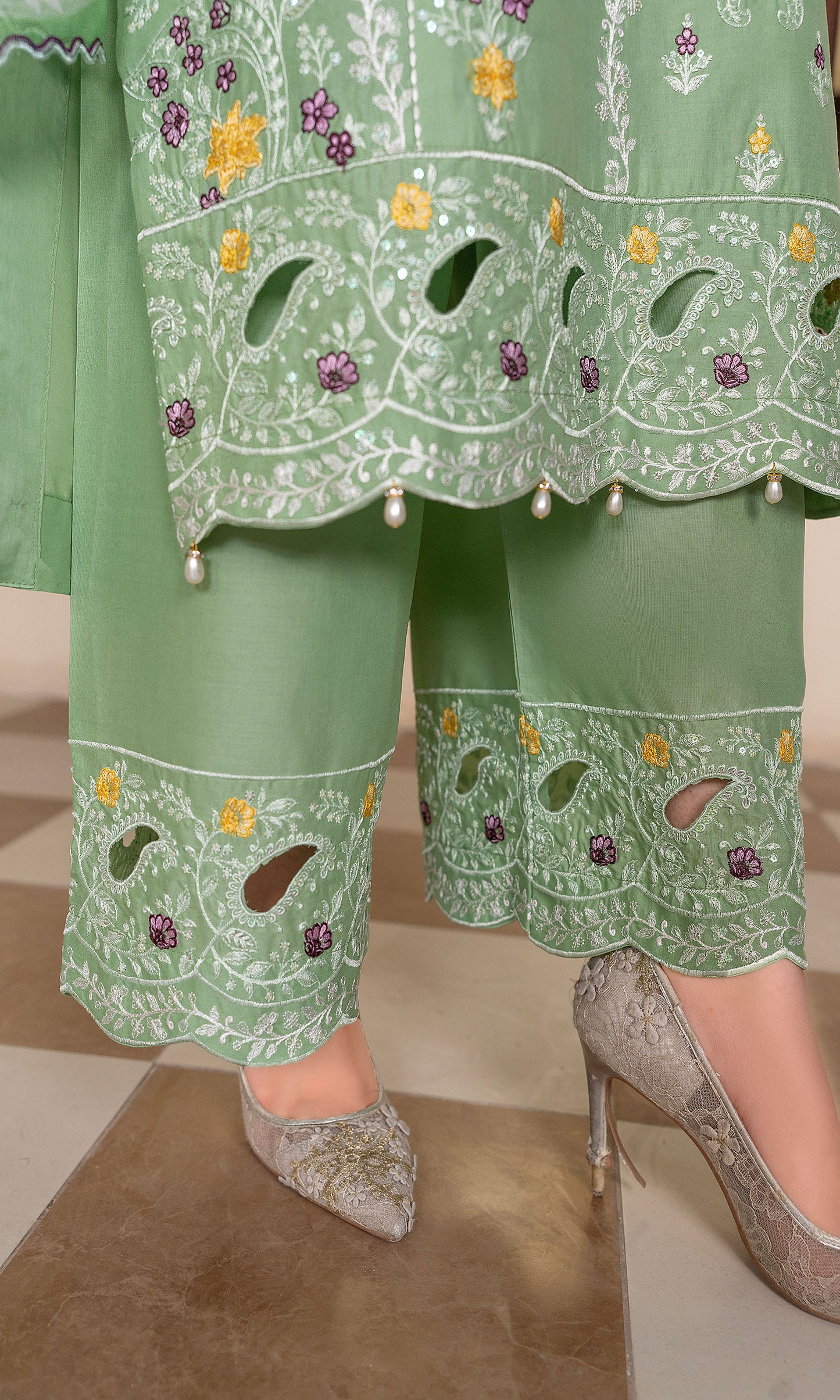 Sage Green Embroidered 3-Piece