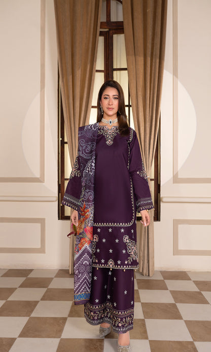 Purple Embroidered 3-Piece
