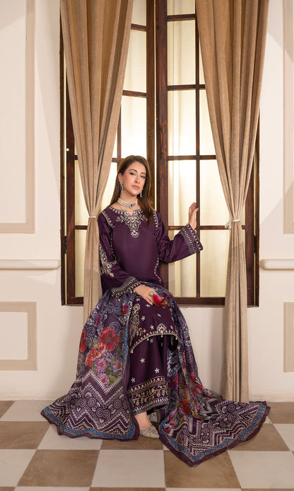 Purple Embroidered 3-Piece