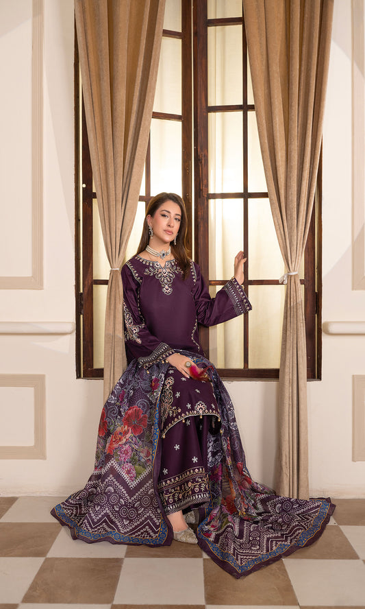 Purple Embroidered 3-Piece