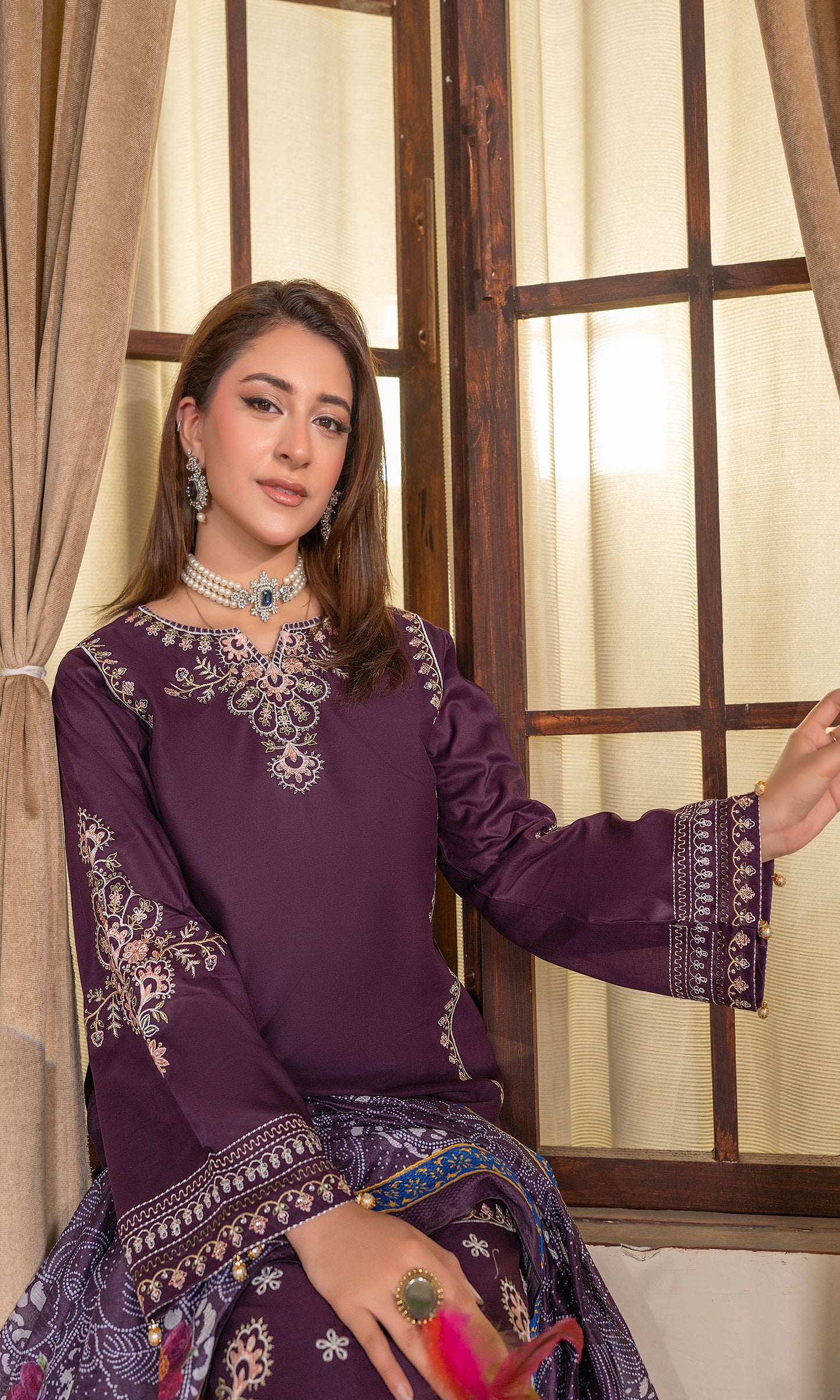 Purple Embroidered 3-Piece