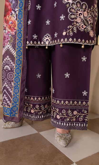 Purple Embroidered 3-Piece
