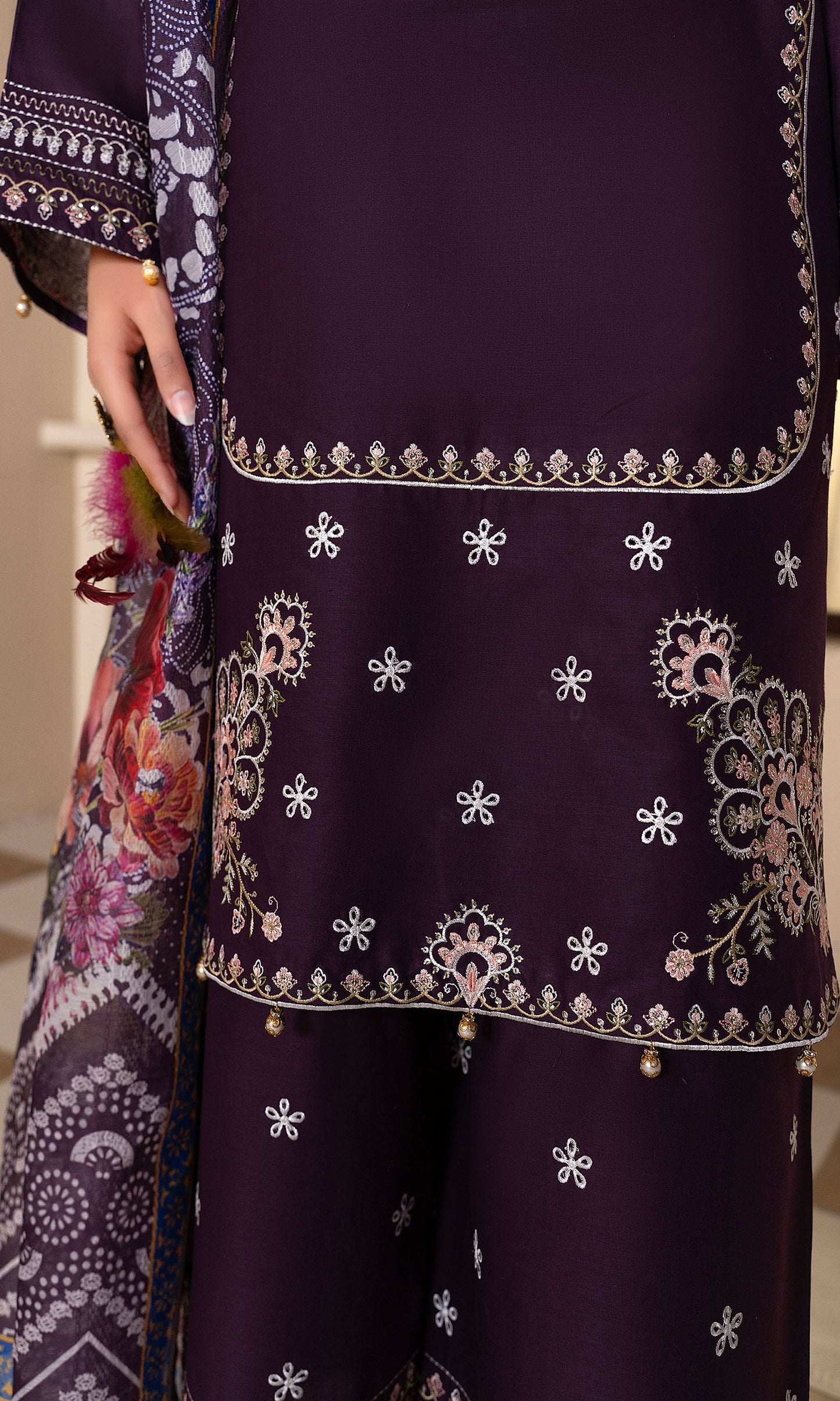 Purple Embroidered 3-Piece