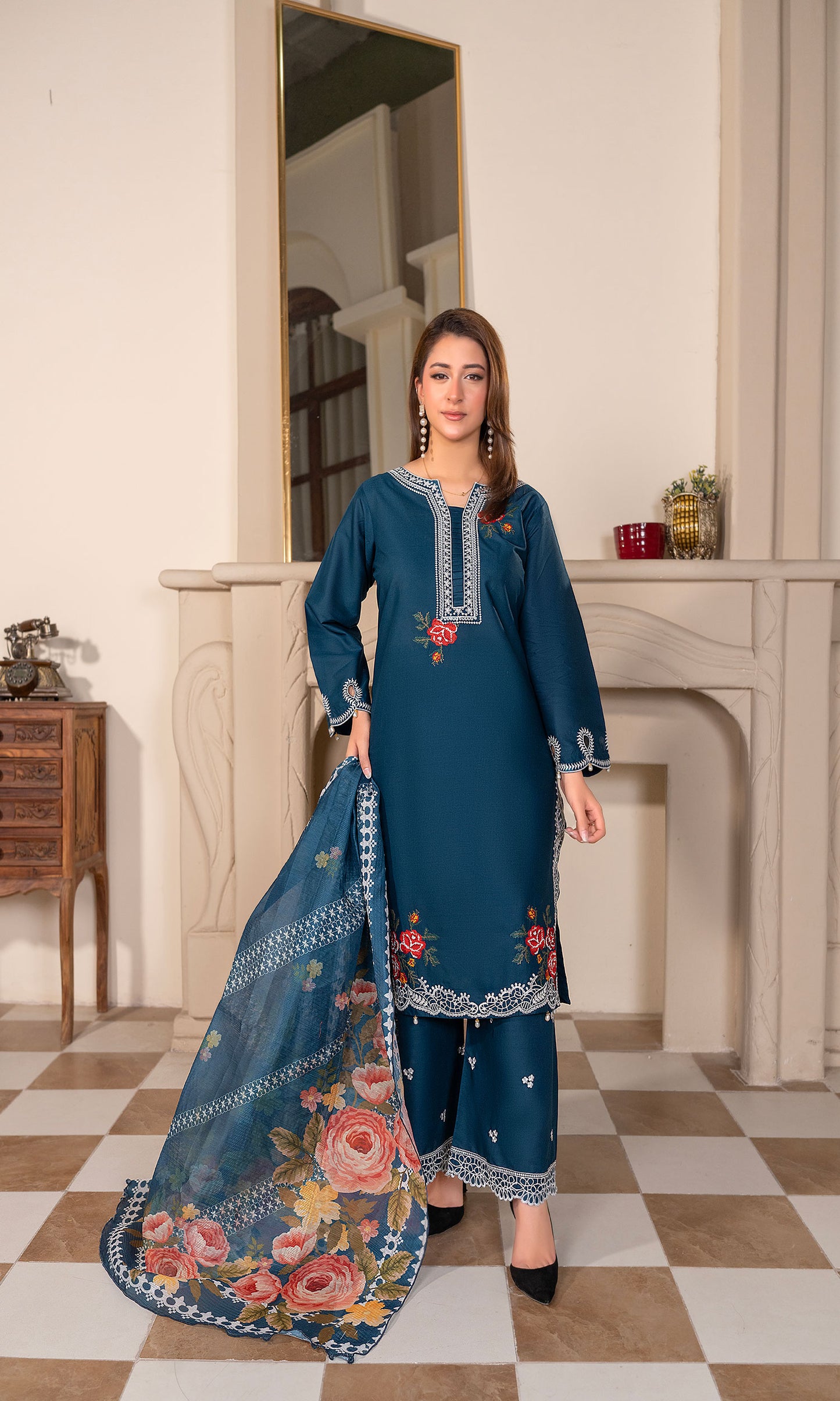 Blue Embroidered 3-PIECE