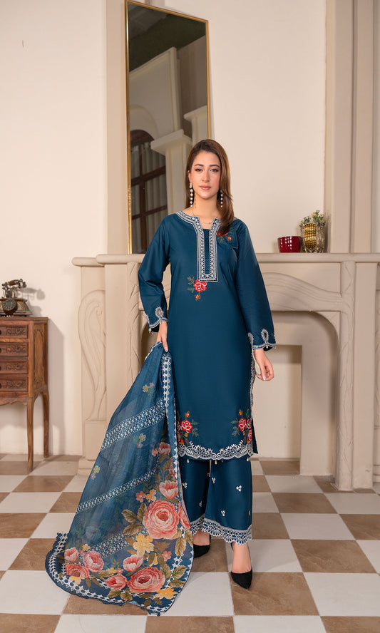 Blue Embroidered 3-PIECE